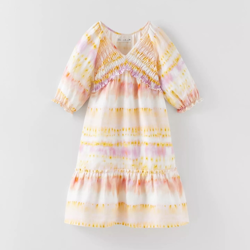 Zara Pink and Yellow Smocked Top